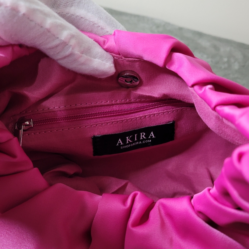 Akira Women's Ruched Love Satin Purse Party Holiday Bag Pink - Picture 11 of 11